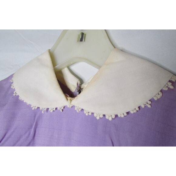 1960s Day Dress Juniors Size 11 Peter Pan Collar Pencil Skirt Lavender Vintage - Picture 8 of 10